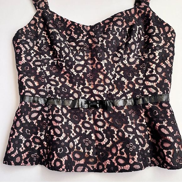 Vintage Y2K Nanette Lepore Black Lace Peplum Cami Top Size 6 - Picture 3 of 9